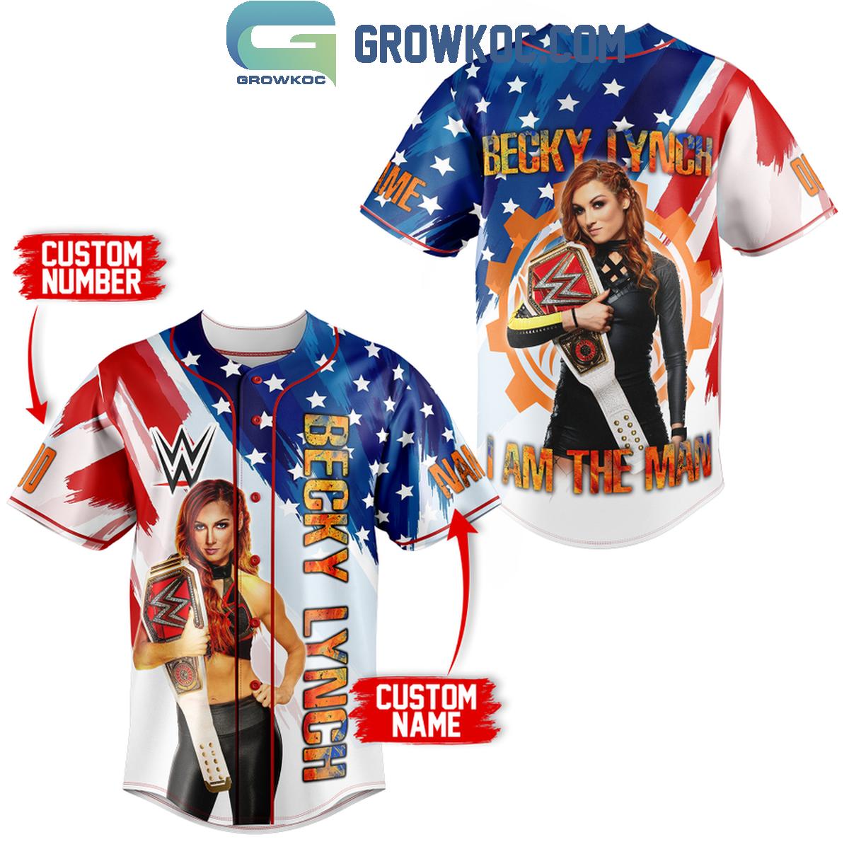 Becky Lynch I Am The Man Fan Personalized Baseball Jersey Unisex T-shirt, Sweatshirt, Hoodie, Long Sleeve Tee - T-Shirt, Sweatshirt, Hoodie