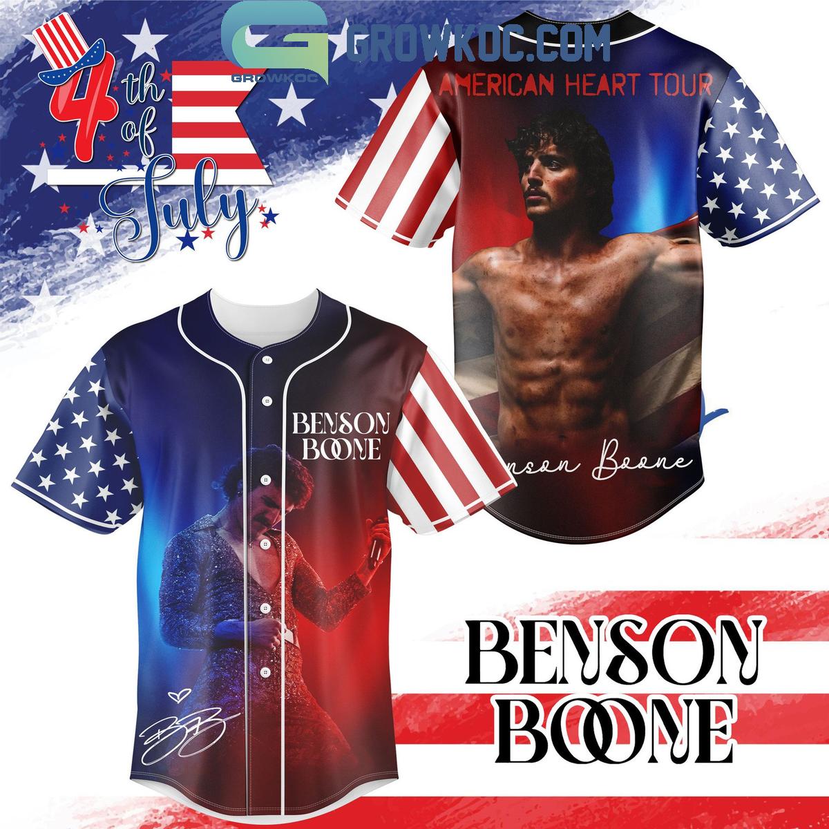 Benson Boone American Heart Tour 4th Of July Baseball Jersey Unisex T-shirt, Sweatshirt, Hoodie, Long Sleeve Tee - T-Shirt, Sweatshirt, Hoodie
