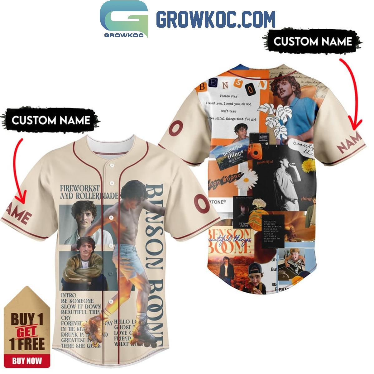 Benson Boone Fireworks And Rollerblades Personalized Baseball Jersey Unisex T-shirt, Sweatshirt, Hoodie, Long Sleeve Tee - T-Shirt, Sweatshirt, Hoodie