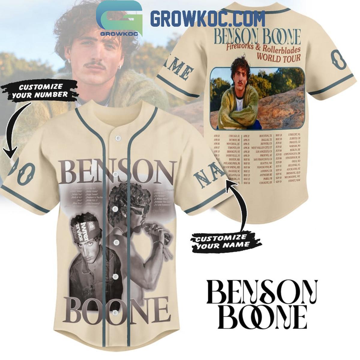 Benson Boone Fireworks And Rollerblades World Tour Personalized Baseball Jersey Unisex T-shirt, Sweatshirt, Hoodie, Long Sleeve Tee - T-Shirt, Sweatshirt, Hoodie