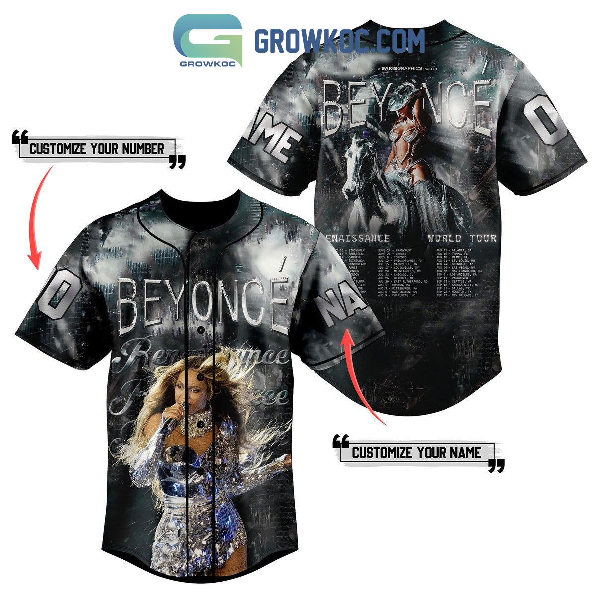 Beyonce Enaissance World Tour Personalized Baseball Jersey Unisex T-shirt, Sweatshirt, Hoodie, Long Sleeve Tee - T-Shirt, Sweatshirt, Hoodie