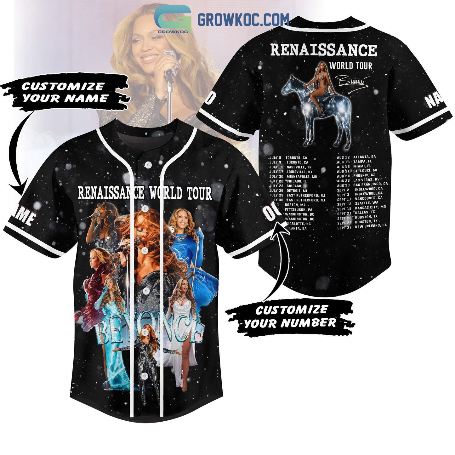 Beyonce Renaissance World Tour Personalized Baseball Jersey Unisex T-shirt, Sweatshirt, Hoodie, Long Sleeve Tee - T-Shirt, Sweatshirt, Hoodie