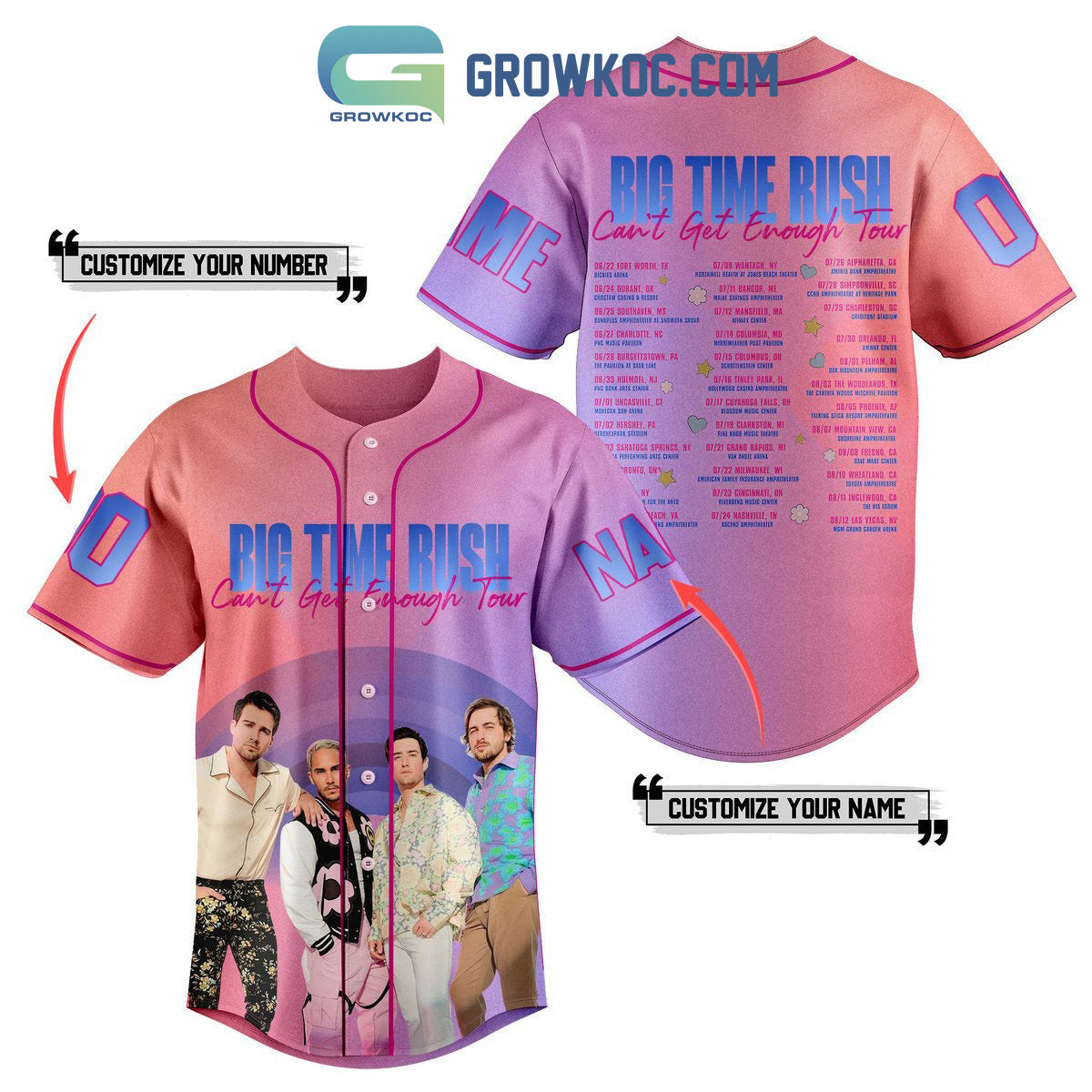 Big Time Rush Cant Get Enough Tour Personalized Baseball Jersey Unisex T-shirt, Sweatshirt, Hoodie, Long Sleeve Tee - T-Shirt, Sweatshirt, Hoodie