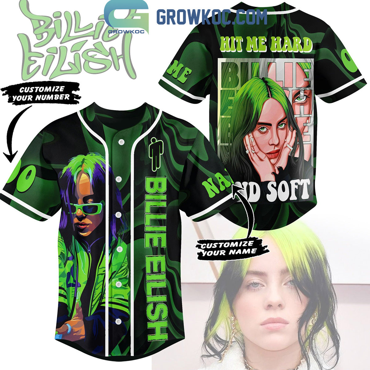 Billie Eilish Hit Me Hard And Soft Personalized Baseball Jersey Unisex T-shirt, Sweatshirt, Hoodie, Long Sleeve Tee - T-Shirt, Sweatshirt, Hoodie