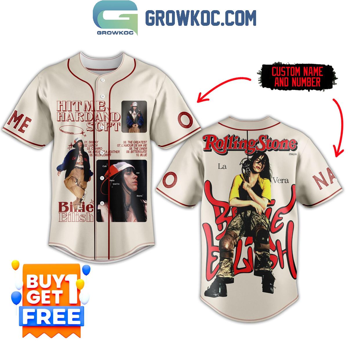 Billie Eilish La Vera Rolling Stone Personalized Baseball Jersey Unisex T-shirt, Sweatshirt, Hoodie, Long Sleeve Tee - T-Shirt, Sweatshirt, Hoodie