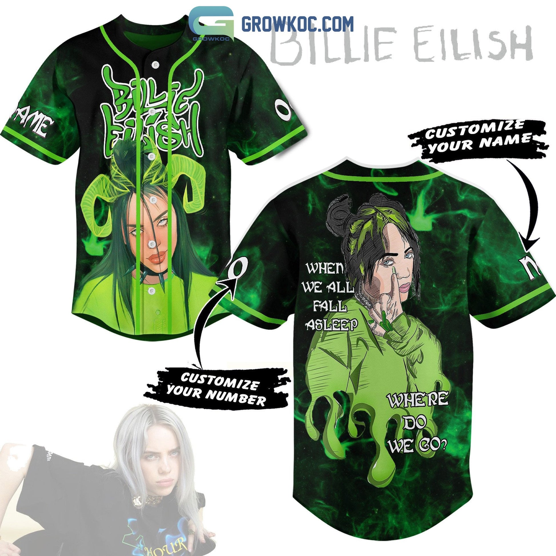 Billie Eilish When We All Fall Asleep Where Do We Go Personalized Baseball Jersey Unisex T-shirt, Sweatshirt, Hoodie, Long Sleeve Tee - T-Shirt, Sweatshirt, Hoodie