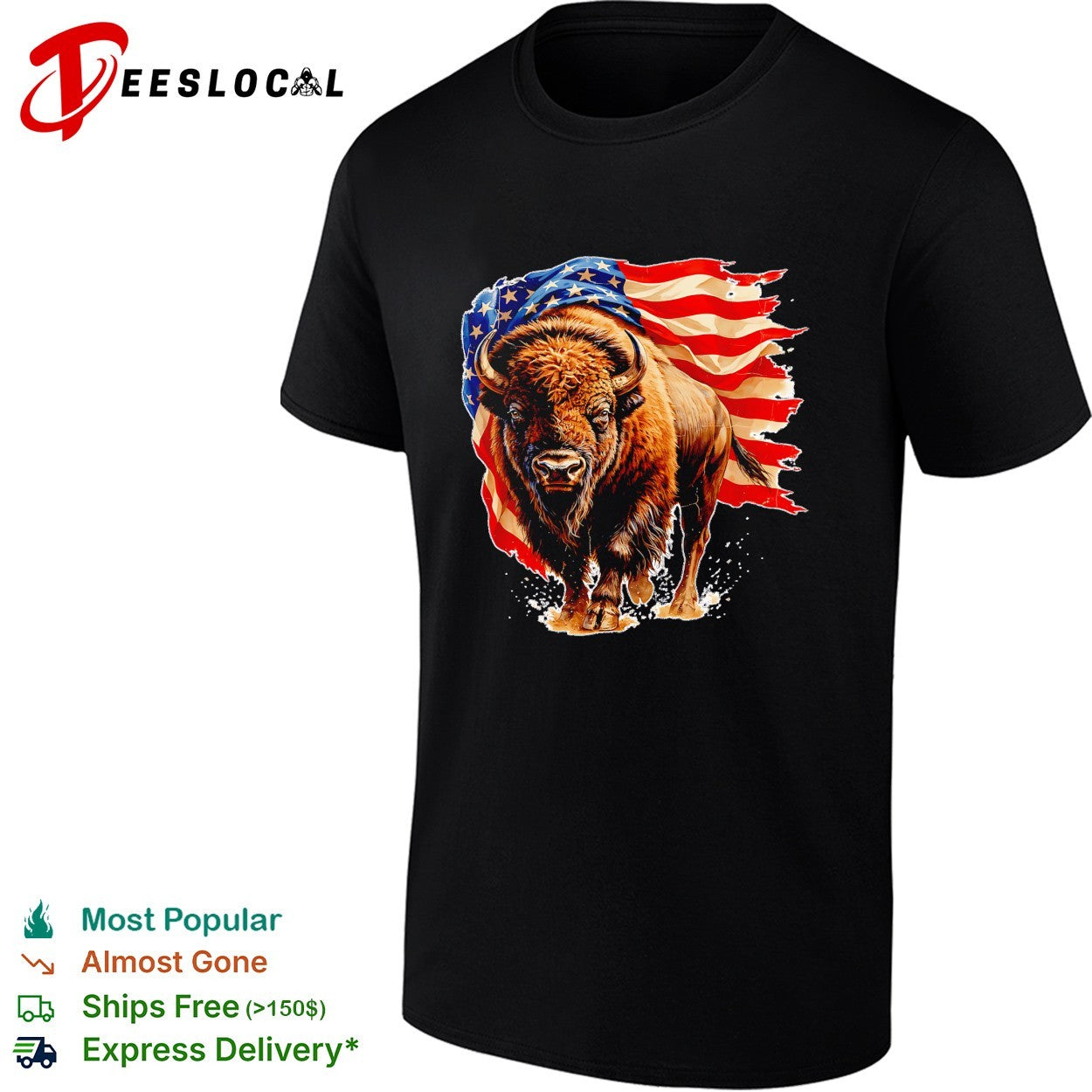 Bison American flag shirt Unisex T-shirt, Sweatshirt, Hoodie, Long Sleeve Tee - T-Shirt, Sweatshirt, Hoodie