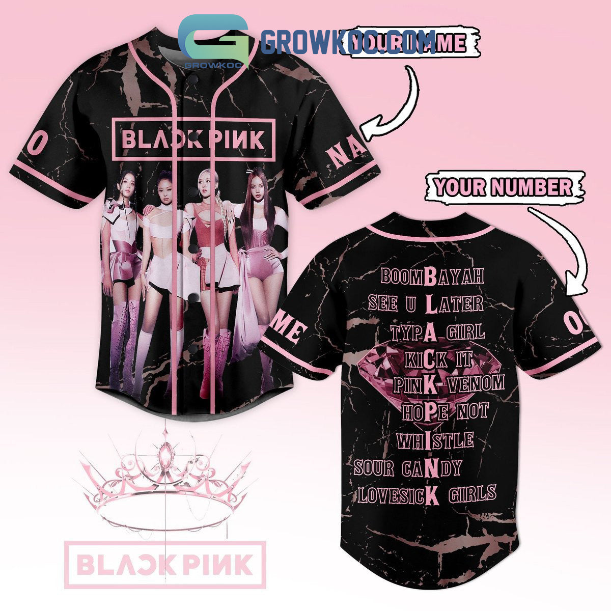 Black Pink All Album Personalized Baseball Jersey Unisex T-shirt, Sweatshirt, Hoodie, Long Sleeve Tee - T-Shirt, Sweatshirt, Hoodie