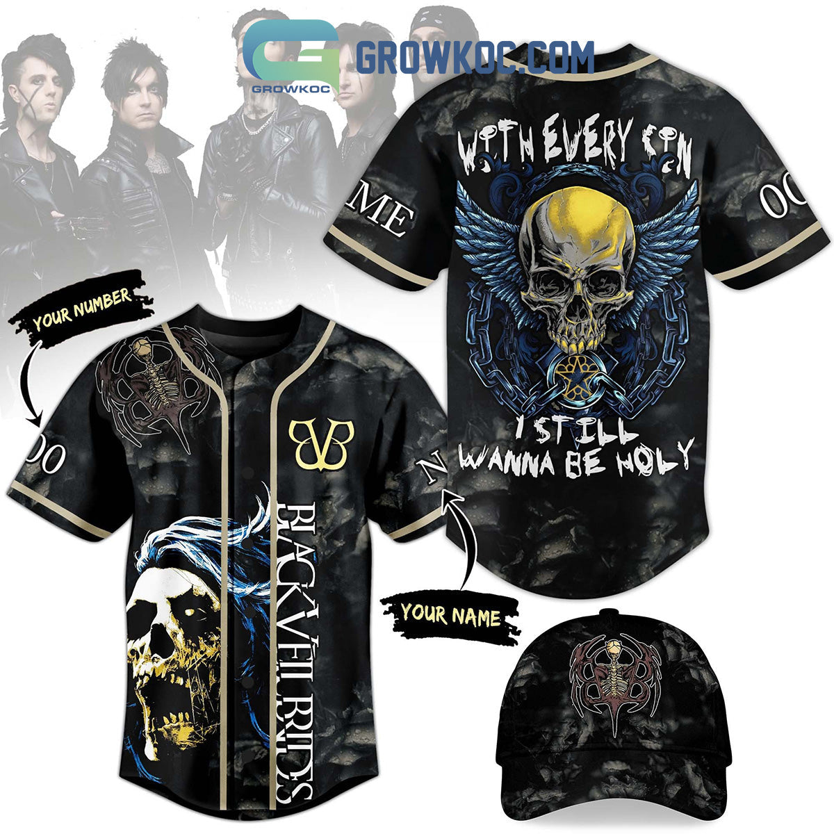 Black Veil Brides With Every Sin I Still Wanna Be Holy Personalized Baseball Jersey Unisex T-shirt, Sweatshirt, Hoodie, Long Sleeve Tee - T-Shirt, Sweatshirt, Hoodie
