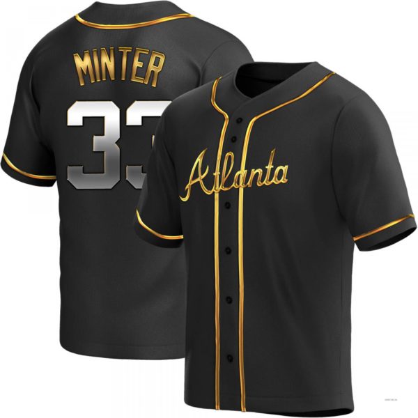 Atlanta Braves #33 A.J. Minter Black Golden Alternate Jersey Stitches Baseball Jerseys baseball jersey product view 1