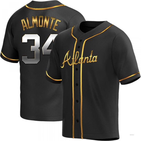 Atlanta Braves #34 Abafckm Almonte Black Golden Alternate Jersey Stitches Baseball Jerseys baseball jersey product view 1