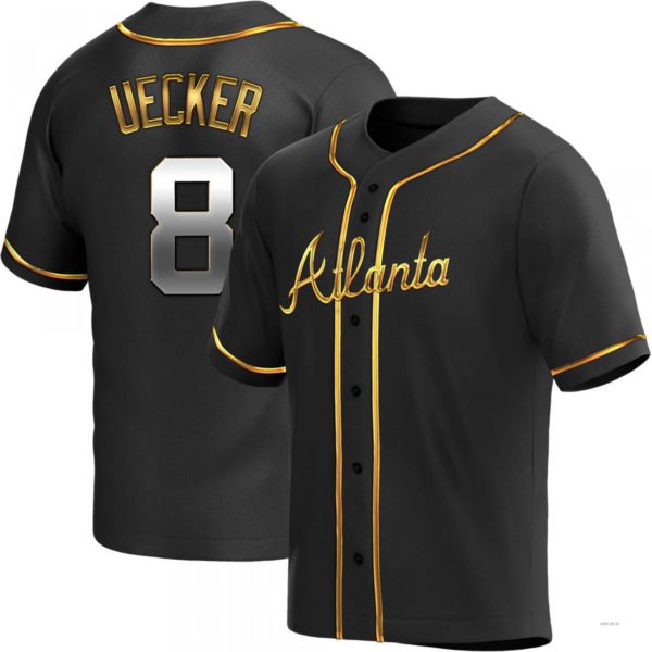 Atlanta Braves #8 Bob Uecker Black Golden Alternate Jersey Stitches Baseball Jerseys baseball jersey product view 1