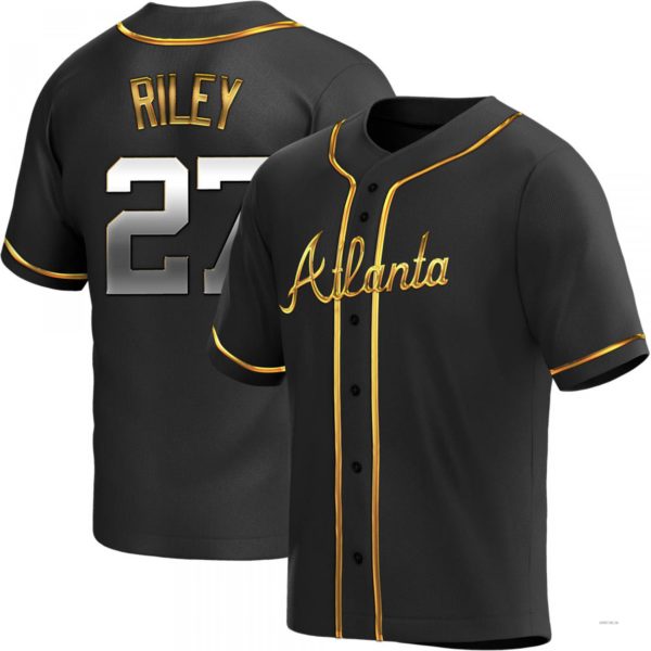Atlanta Braves #27 Austin Riley Black Golden Alternate Jersey Stitches Baseball Jerseys baseball jersey product view 1