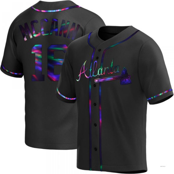 Atlanta Braves #16 Brian McCann Black Holographic Alternate Jersey Stitches Baseball Jerseys baseball jersey product view 1