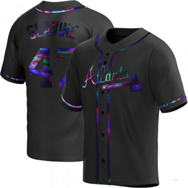 Atlanta Braves #47 Tom Glavine Black Holographic Alternate Jersey Stitches Baseball Jerseys baseball jersey product view 1