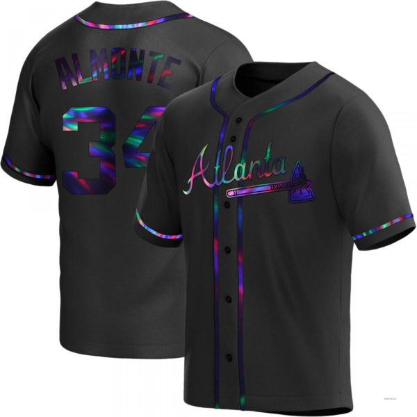 Atlanta Braves #34 Abafckm Almonte Black Holographic Alternate Jersey Stitches Baseball Jerseys baseball jersey product view 1
