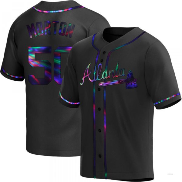 Atlanta Braves #50 Charlie Morton Black Holographic Alternate Jersey Stitches Baseball Jerseys baseball jersey product view 1