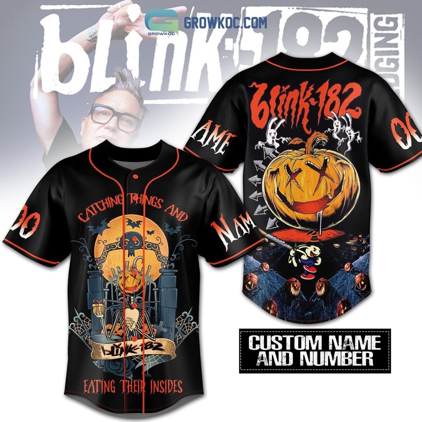 Blink 182 Catching Things And Eating Their Insides Halloween Personalized Baseball Jersey Unisex T-shirt, Sweatshirt, Hoodie, Long Sleeve Tee - T-Shirt, Sweatshirt, Hoodie