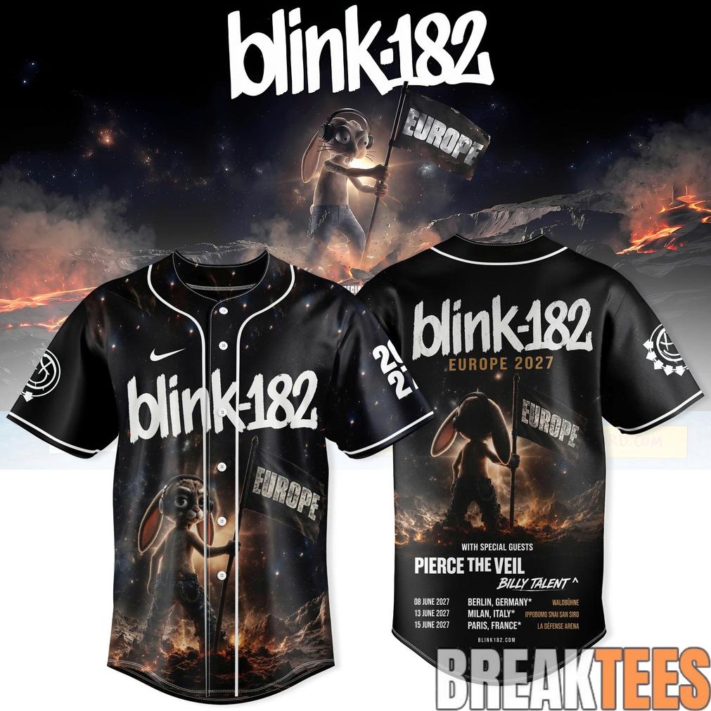 Blink-182 Never Grew Up Baseball Jersey  Europe Tour Edition Unisex T-shirt, Sweatshirt, Hoodie, Long Sleeve Tee - T-Shirt, Sweatshirt, Hoodie