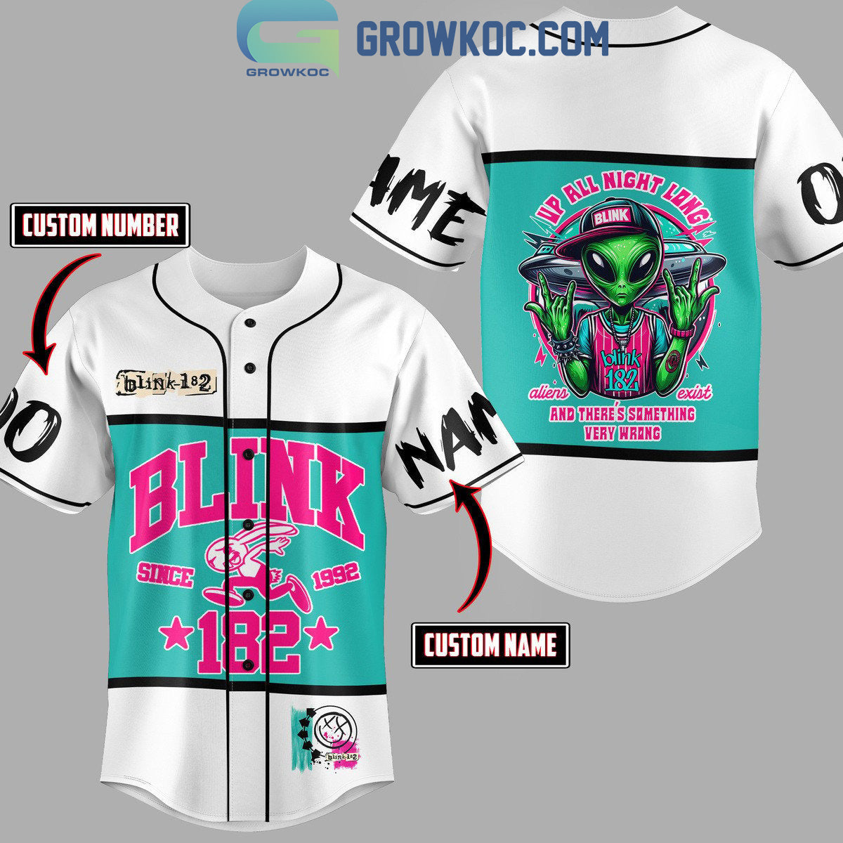 Blink 182 Up All Night Long Personalized Baseball Jersey Unisex T-shirt, Sweatshirt, Hoodie, Long Sleeve Tee - T-Shirt, Sweatshirt, Hoodie