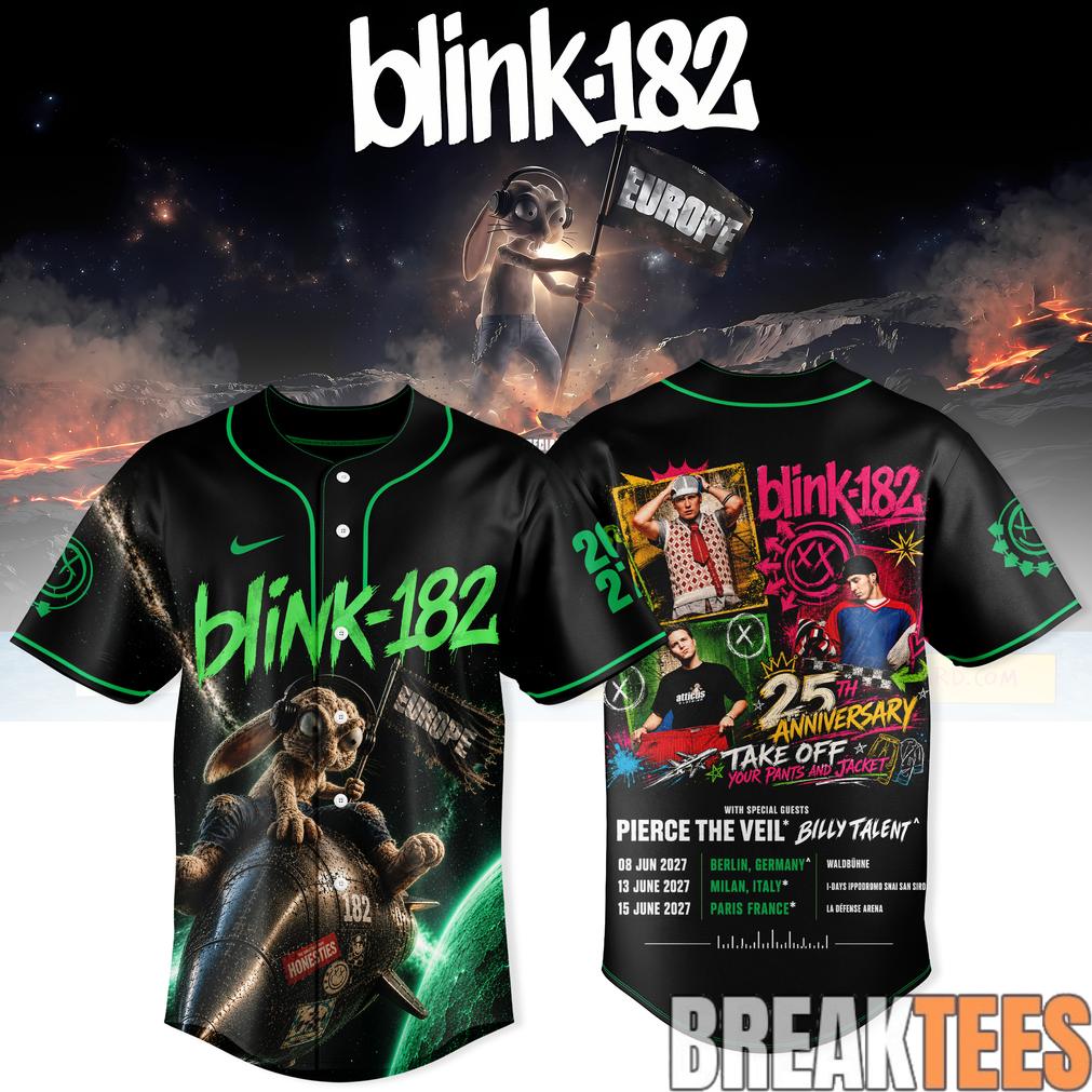Blink-182 Never Grew Up Jersey Europe Tour Edition Unisex T-shirt, Sweatshirt, Hoodie, Long Sleeve Tee - T-Shirt, Sweatshirt, Hoodie