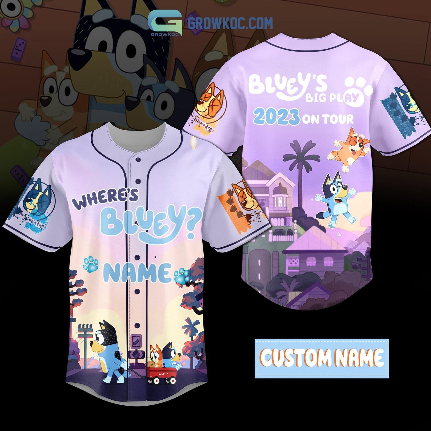 Blueys Big Play 2023 On Tour Custom Name Baseball Jersey Unisex T-shirt, Sweatshirt, Hoodie, Long Sleeve Tee - T-Shirt, Sweatshirt, Hoodie