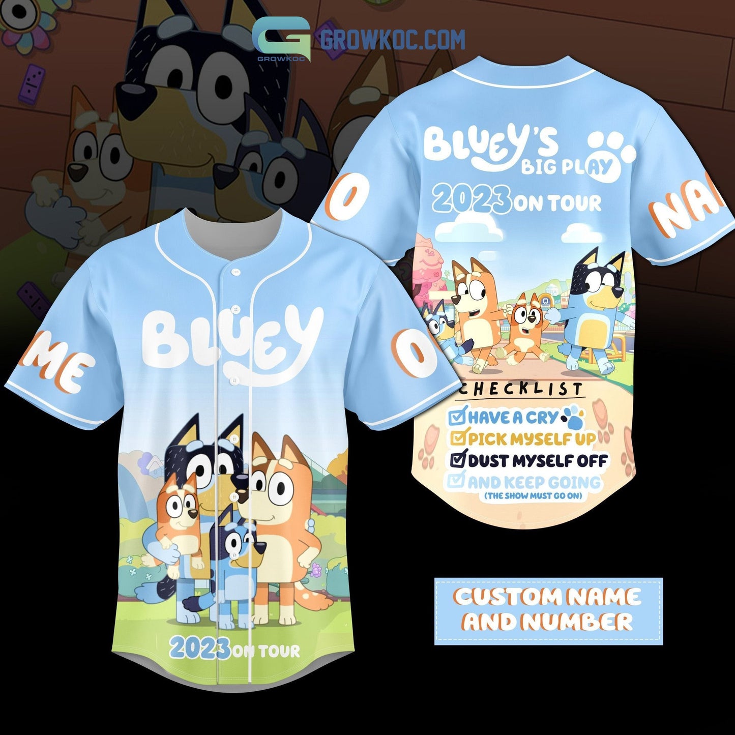 Blueys Big Play 2023 On Tour Personalized Baseball Jersey Unisex T-shirt, Sweatshirt, Hoodie, Long Sleeve Tee - T-Shirt, Sweatshirt, Hoodie