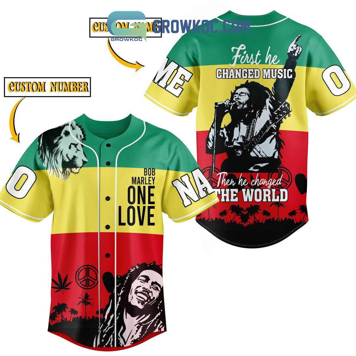 Bob Marley One Love Changed The World Personalized Baseball Jersey Unisex T-shirt, Sweatshirt, Hoodie, Long Sleeve Tee - T-Shirt, Sweatshirt, Hoodie
