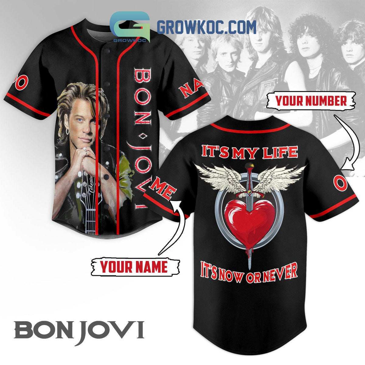 Bon Jovi Its Now Or Never Personalized Baseball Jersey Unisex T-shirt, Sweatshirt, Hoodie, Long Sleeve Tee - T-Shirt, Sweatshirt, Hoodie