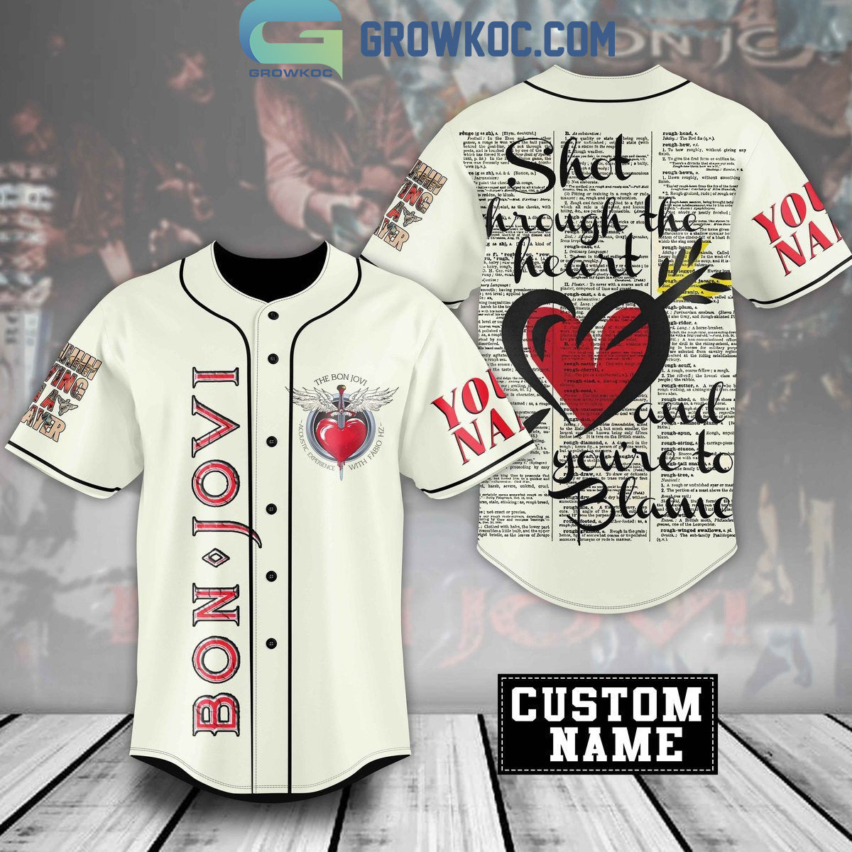 Bon Jovi Shot Through The Heart And Youre To Blame Personalized Baseball Jersey Unisex T-shirt, Sweatshirt, Hoodie, Long Sleeve Tee - T-Shirt, Sweatshirt, Hoodie