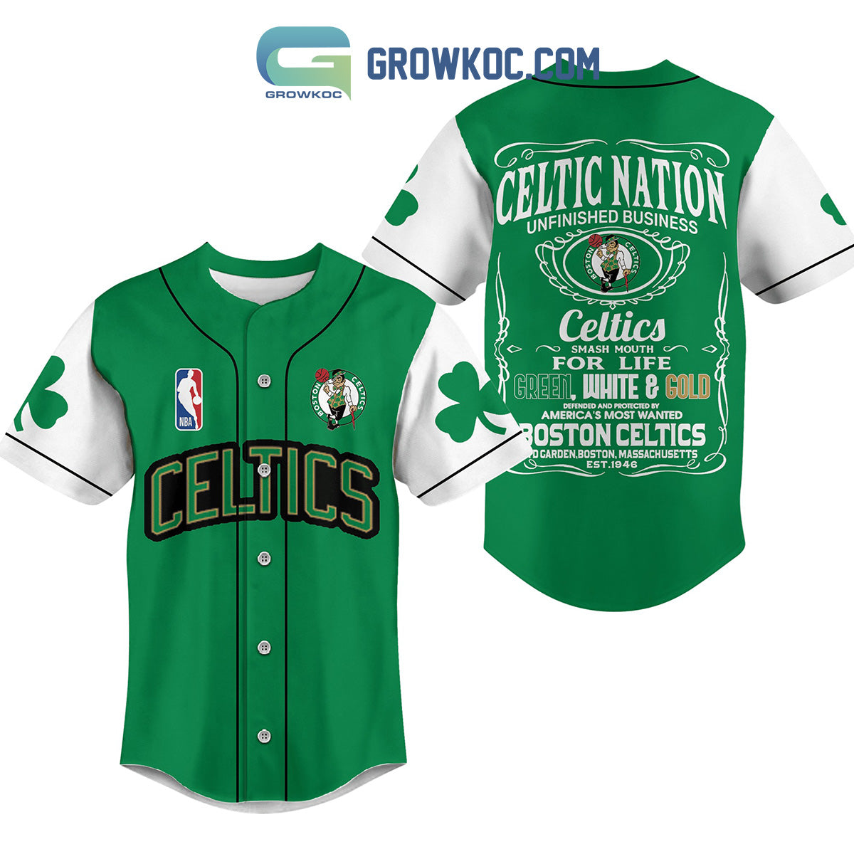 Boston Celtics Nation Unfinished Business Green White And Gold Baseball Jersey Unisex T-shirt, Sweatshirt, Hoodie, Long Sleeve Tee - T-Shirt, Sweatshirt, Hoodie