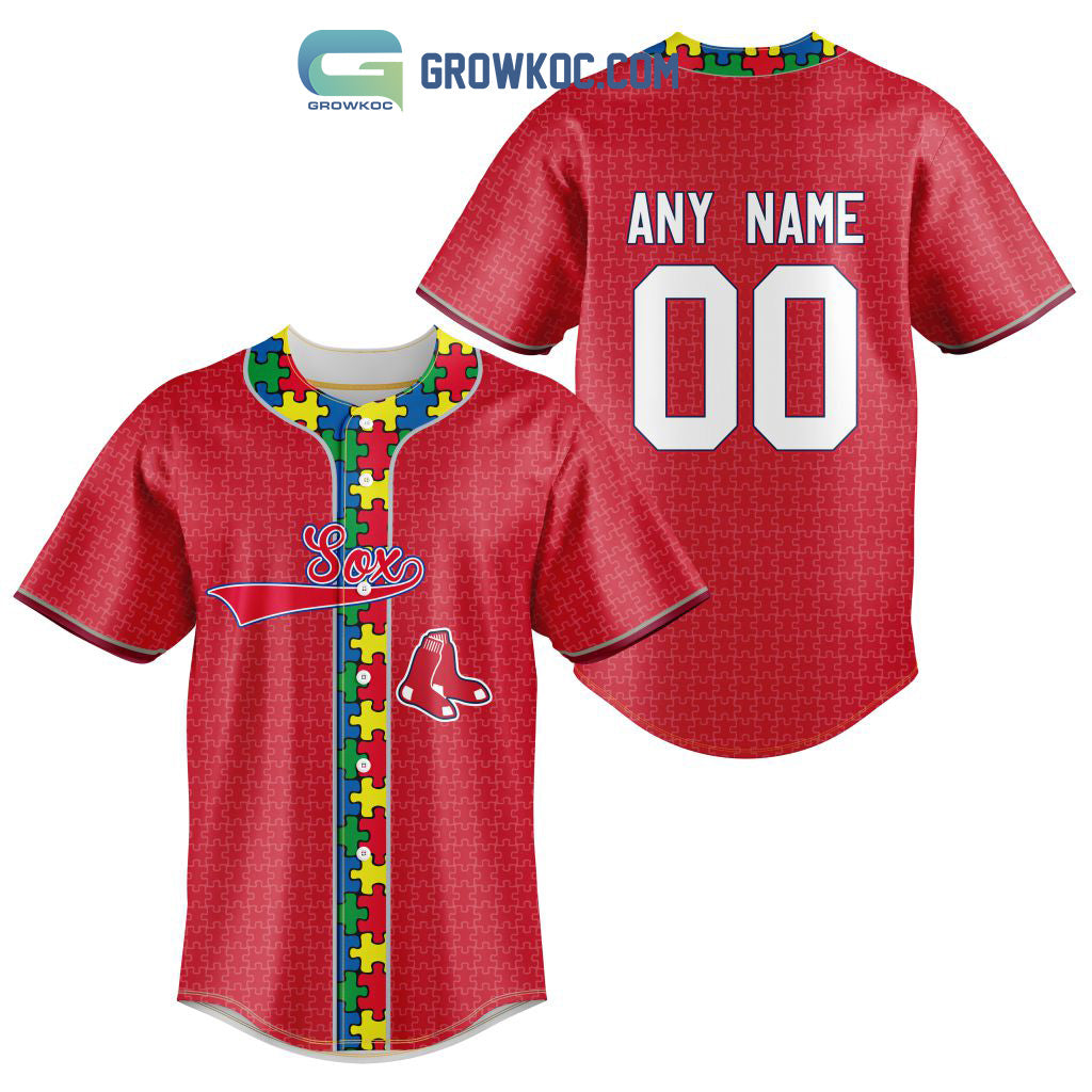 Boston Red Sox MLB Fearless Against Autism Personalized Baseball Jersey Unisex T-shirt, Sweatshirt, Hoodie, Long Sleeve Tee - T-Shirt, Sweatshirt, Hoodie