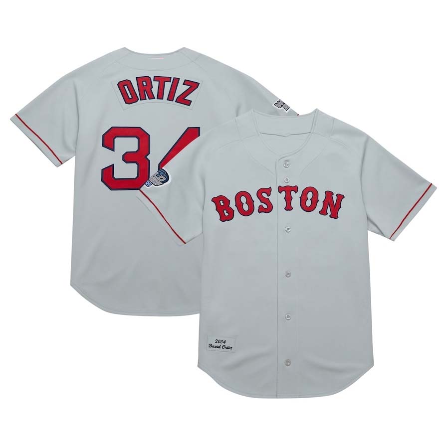 Boston Red Sox #34 David Ortiz 2004 Cooperstown Collection Authentic Throwback Jersey - Gray Stitched Baseball Jersey baseball jersey product view 1