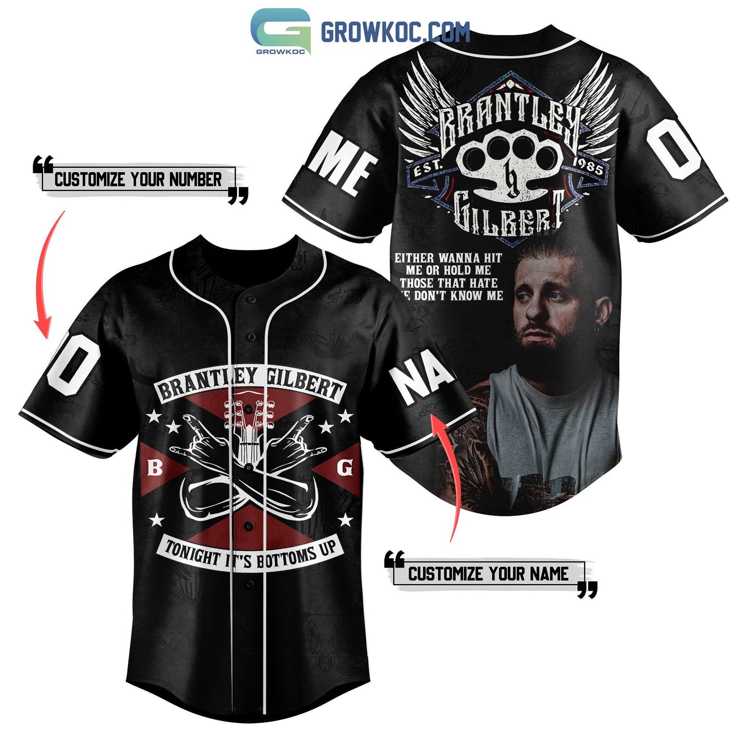 Brantley Gilbert Tonight Its Bottoms Up Personalized Baseball Jersey Unisex T-shirt, Sweatshirt, Hoodie, Long Sleeve Tee - T-Shirt, Sweatshirt, Hoodie