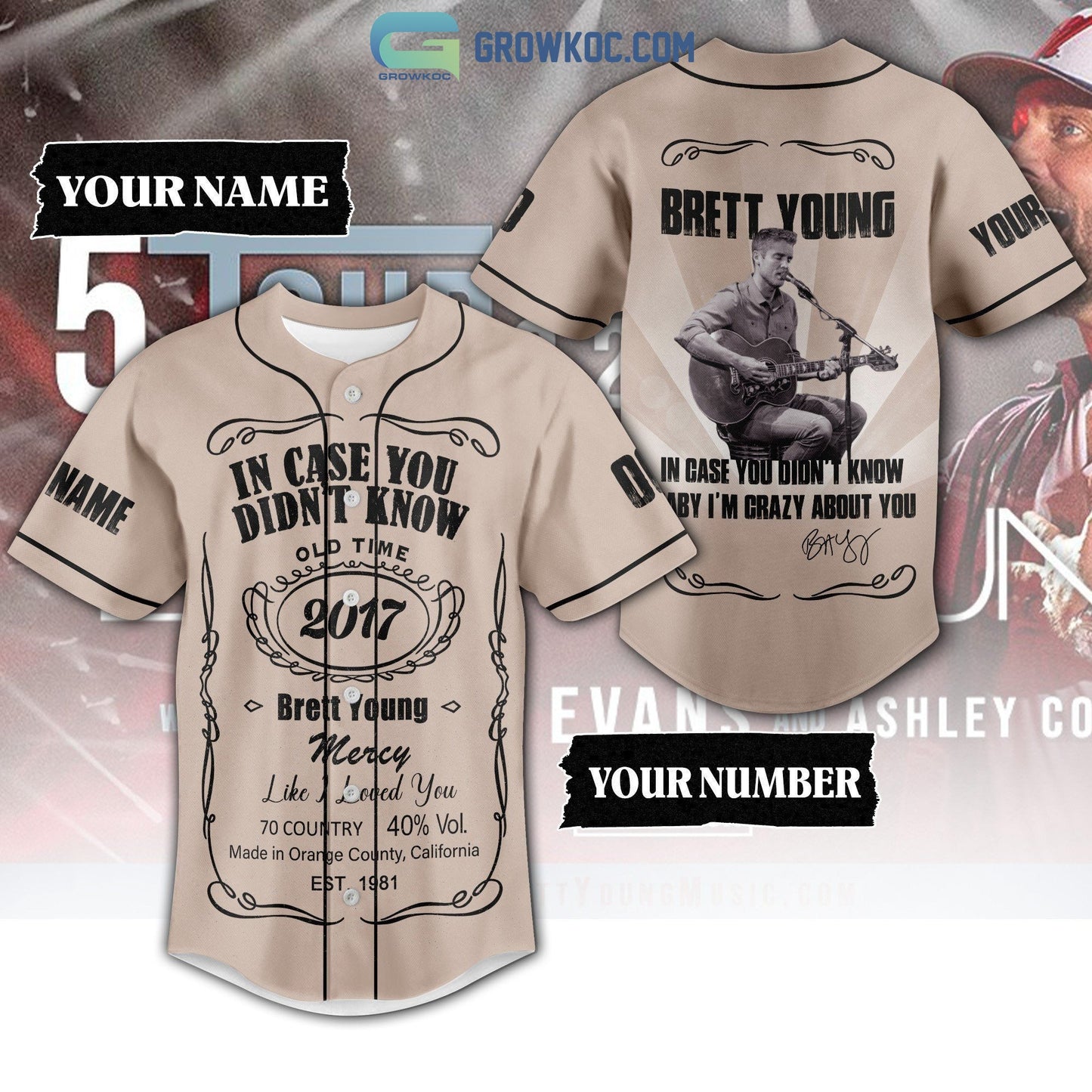 Brett Young In Case You Didnt Know Baby Im Crazy About You Personalized Baseball Jersey Unisex T-shirt, Sweatshirt, Hoodie, Long Sleeve Tee - T-Shirt, Sweatshirt, Hoodie