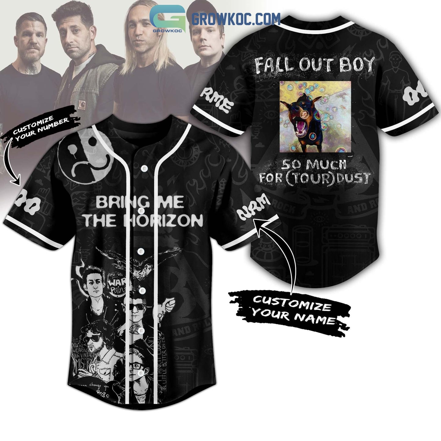 Bring Me The Horizon Fall Out Boy So Much For Tour Dust Personalized Baseball Jersey Unisex T-shirt, Sweatshirt, Hoodie, Long Sleeve Tee - T-Shirt, Sweatshirt, Hoodie