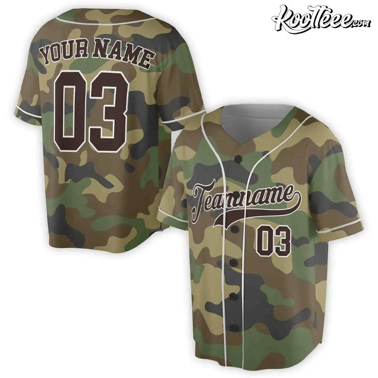 Brown Camo Custom Name Baseball Jersey Unisex T-shirt, Sweatshirt, Hoodie, Long Sleeve Tee - T-Shirt, Sweatshirt, Hoodie