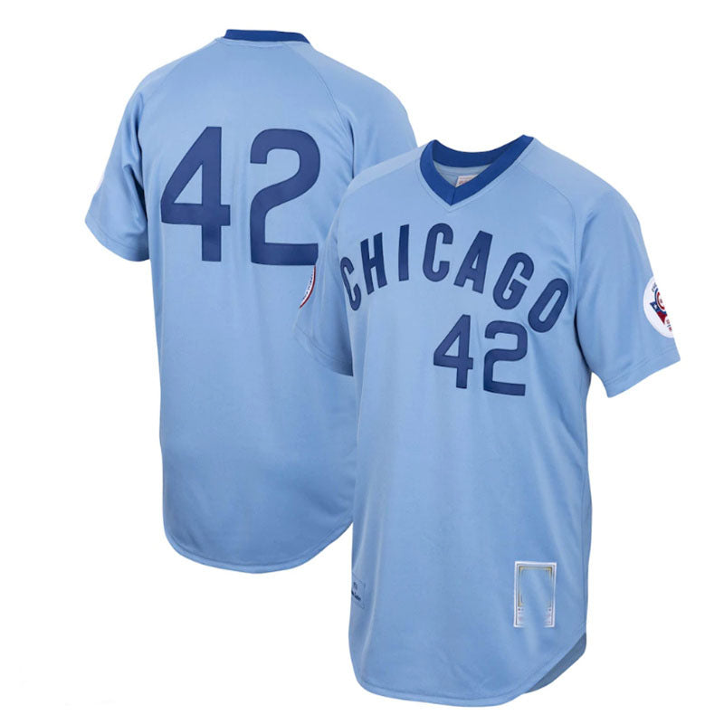 Chicago Cubs #42 Bruce Sutter Road 1976 Cooperstown Collection Authentic Jersey - Light Blue Baseball Jerseys baseball jersey product view 1