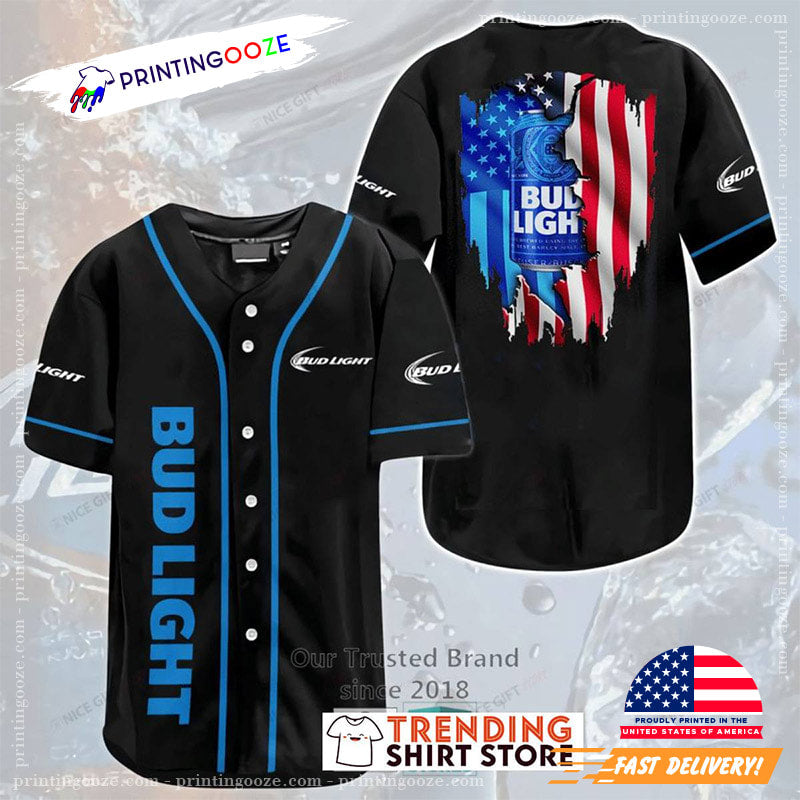 Bud Light America Flag Baseball Jersey Unisex T-shirt, Sweatshirt, Hoodie, Long Sleeve Tee - T-Shirt, Sweatshirt, Hoodie