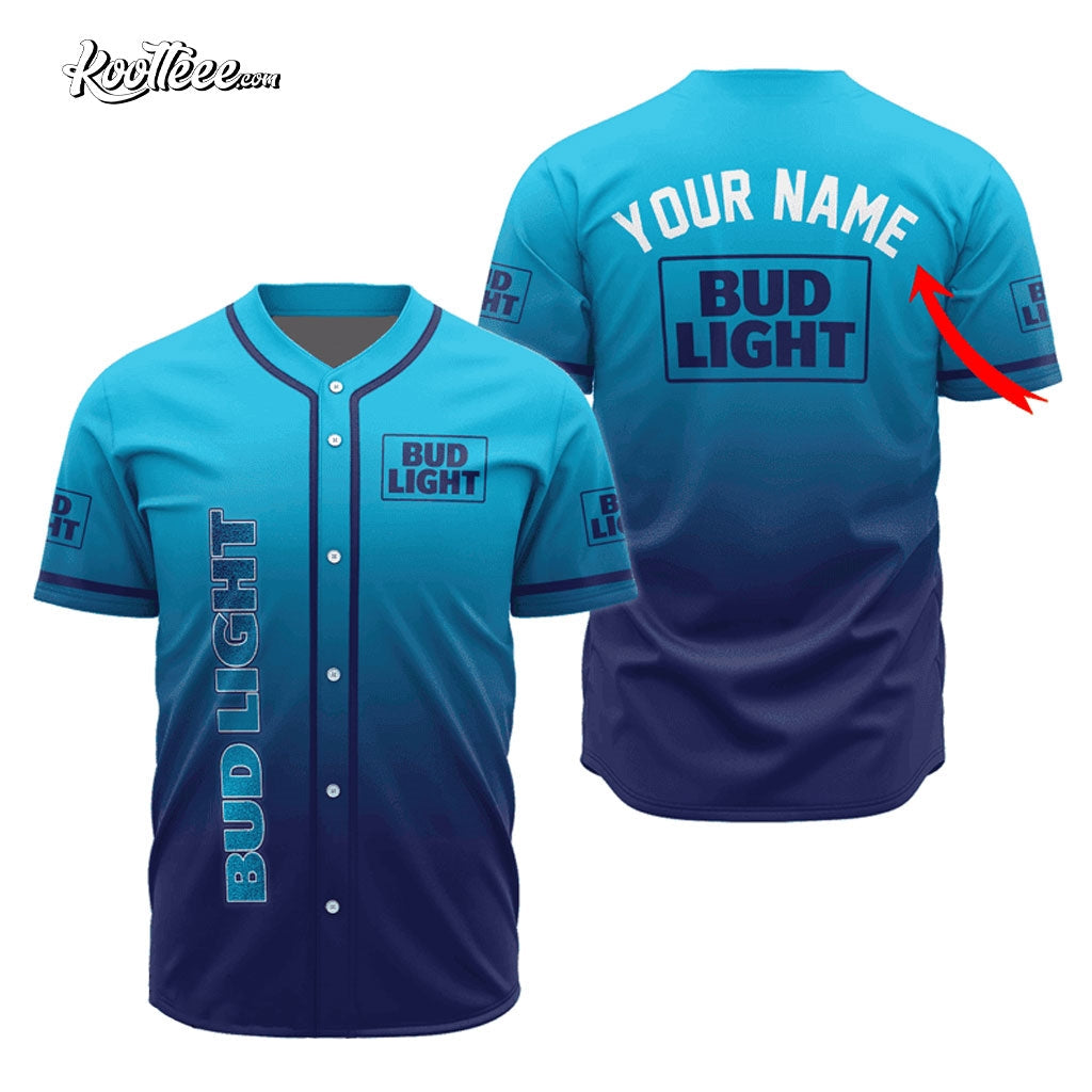 Bud Light Gradient Personalized Baseball Jersey Unisex T-shirt, Sweatshirt, Hoodie, Long Sleeve Tee - T-Shirt, Sweatshirt, Hoodie