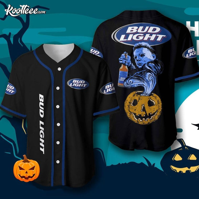 Bud Light Michael Myers Halloween Baseball Jersey Unisex T-shirt, Sweatshirt, Hoodie, Long Sleeve Tee - T-Shirt, Sweatshirt, Hoodie