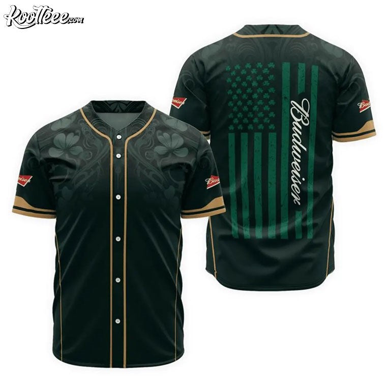 Budweiser US Flag Saint Patricks Day Baseball Jersey Unisex T-shirt, Sweatshirt, Hoodie, Long Sleeve Tee - T-Shirt, Sweatshirt, Hoodie