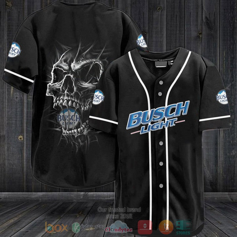 Busch Light Skull black Baseball shirt Unisex T-shirt, Sweatshirt, Hoodie, Long Sleeve Tee - T-Shirt, Sweatshirt, Hoodie