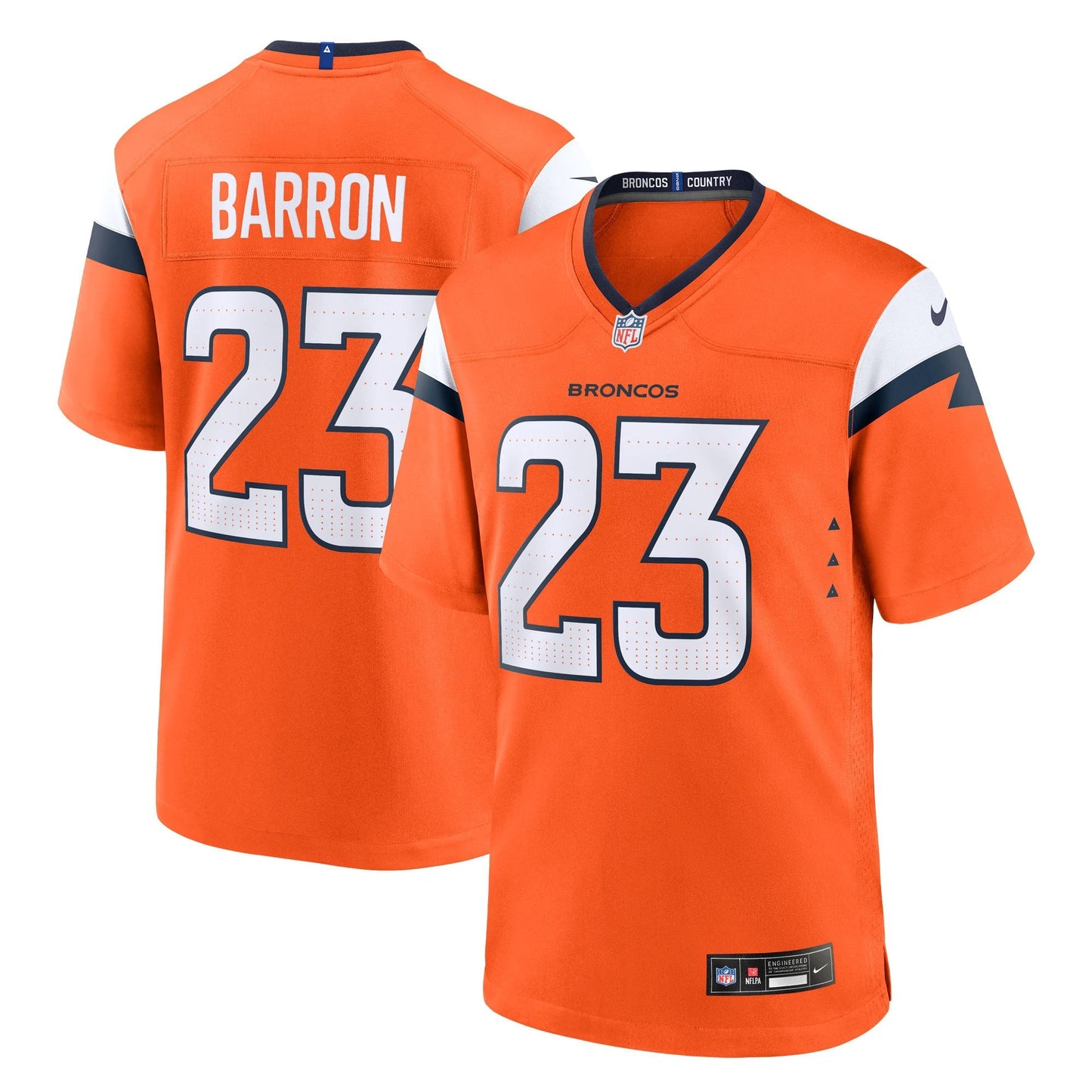 Denver Broncos Jahdae Barron Orange Team Game Jersey football jersey product view 1