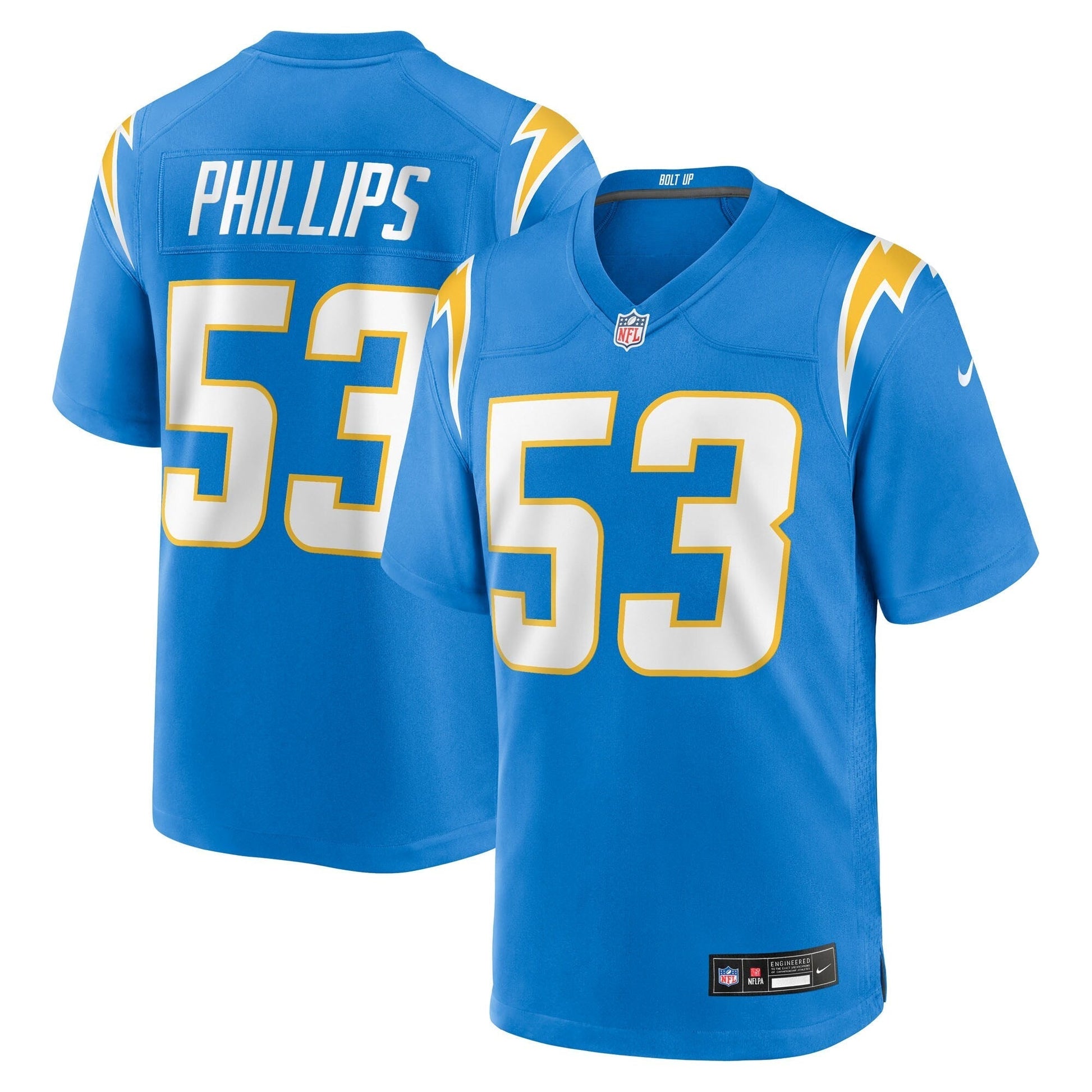Los Angeles Chargers Del'Shawn Phillips Powder Blue Team Game Jersey football jersey product view 1