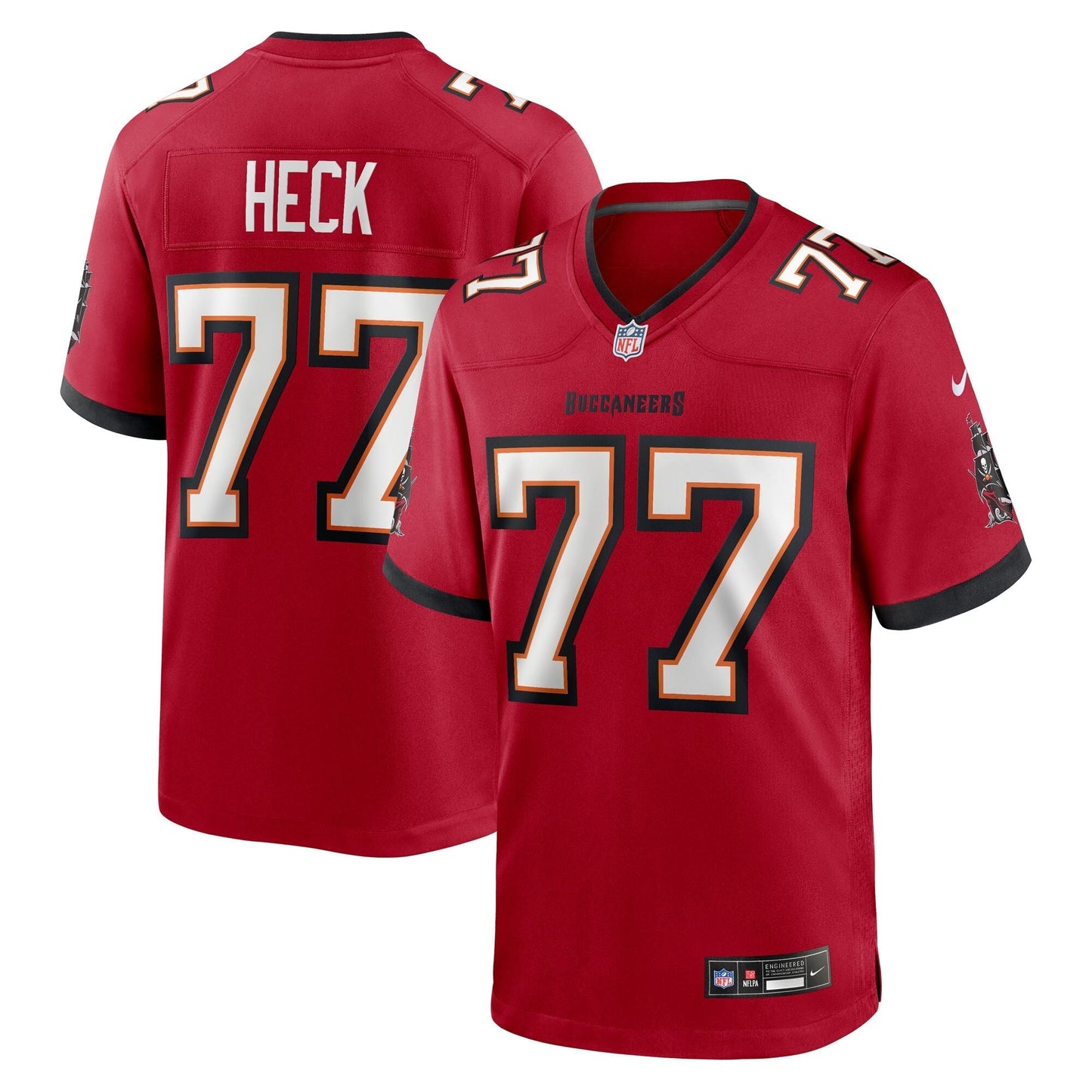 Tampa Bay Buccaneers Charlie Heck Red Team Game Jersey football jersey product view 1