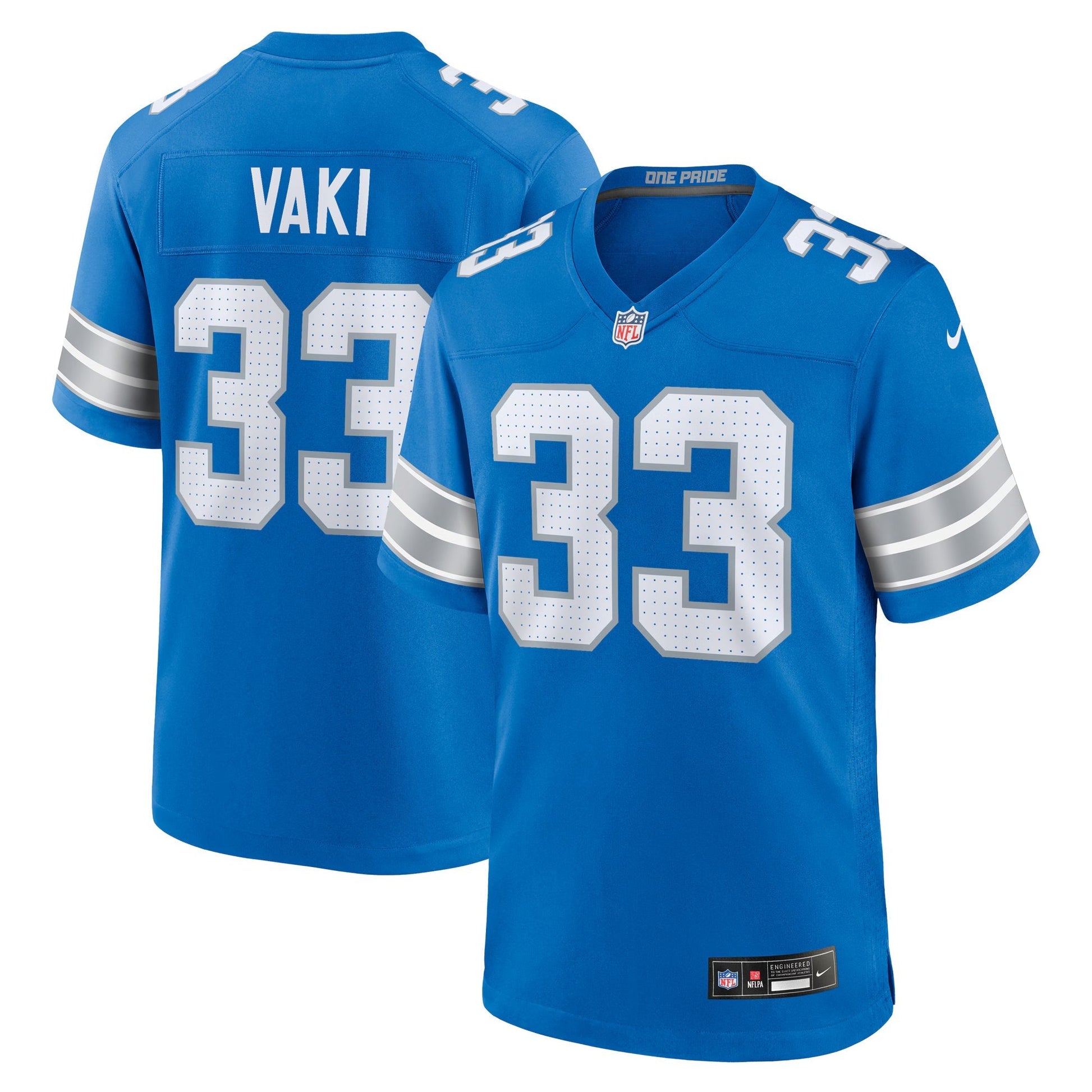 Detroit Lions Sione Vaki Blue Team Game Jersey football jersey product view 1