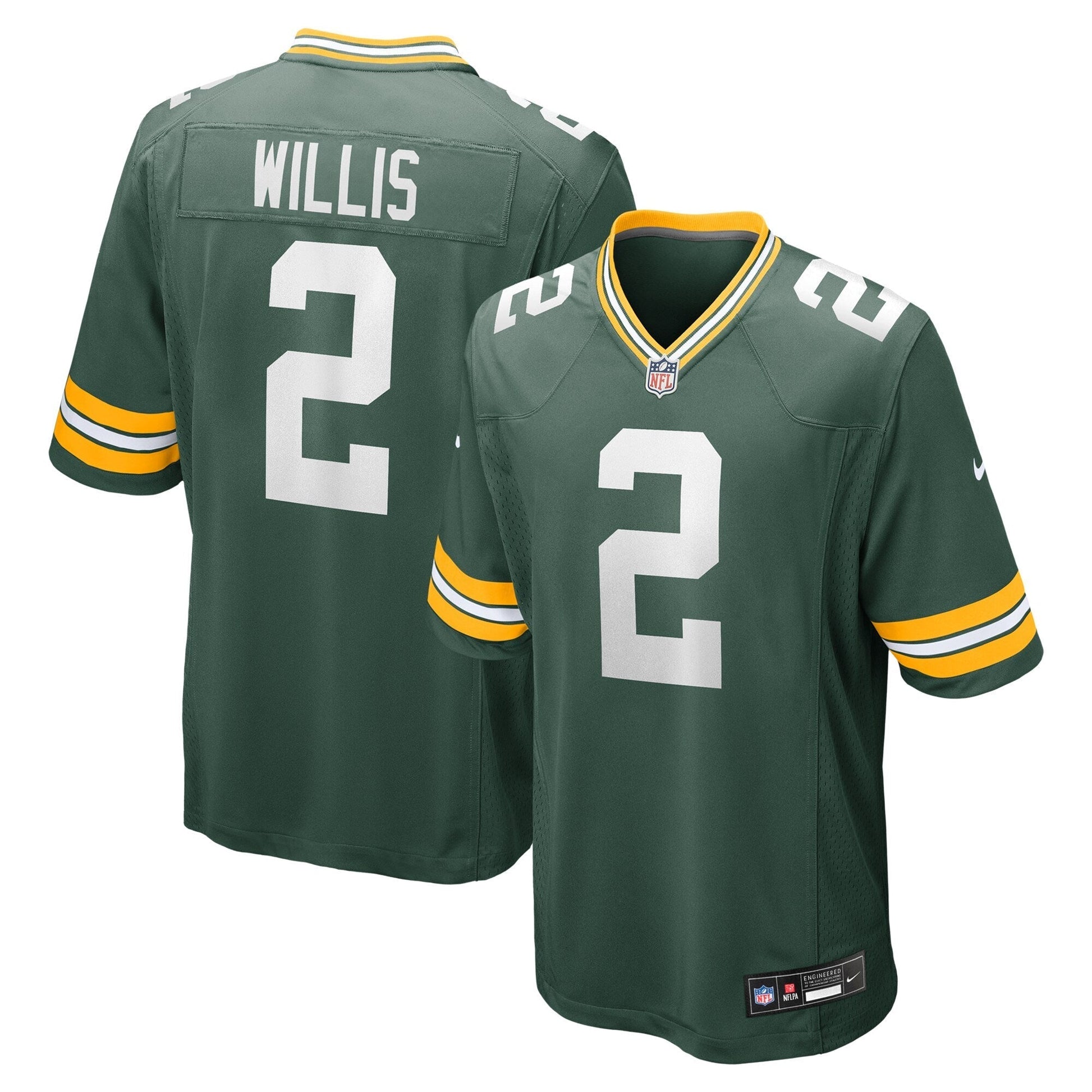 Green Bay Packers Malik Willis Green Game Jersey football jersey product view 1