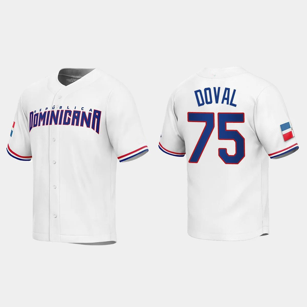 #75 CAMILO DOVAL DOMINICAN REPUBLIC BASEBALL 2023 WORLD BASEBALL CLASSIC REPLICA JERSEY ¨C WHITE Stitches Baseball Jerseys baseball jersey product view 1
