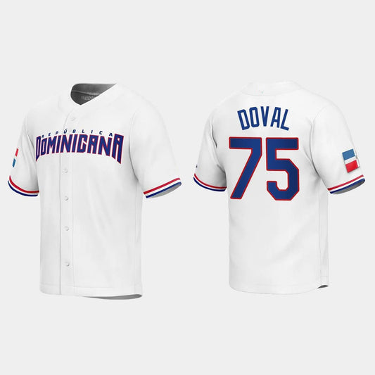 #75 CAMILO DOVAL DOMINICAN REPUBLIC BASEBALL 2023 WORLD BASEBALL CLASSIC REPLICA JERSEY ¨C WHITE Stitches Baseball Jerseys baseball jersey product view 1